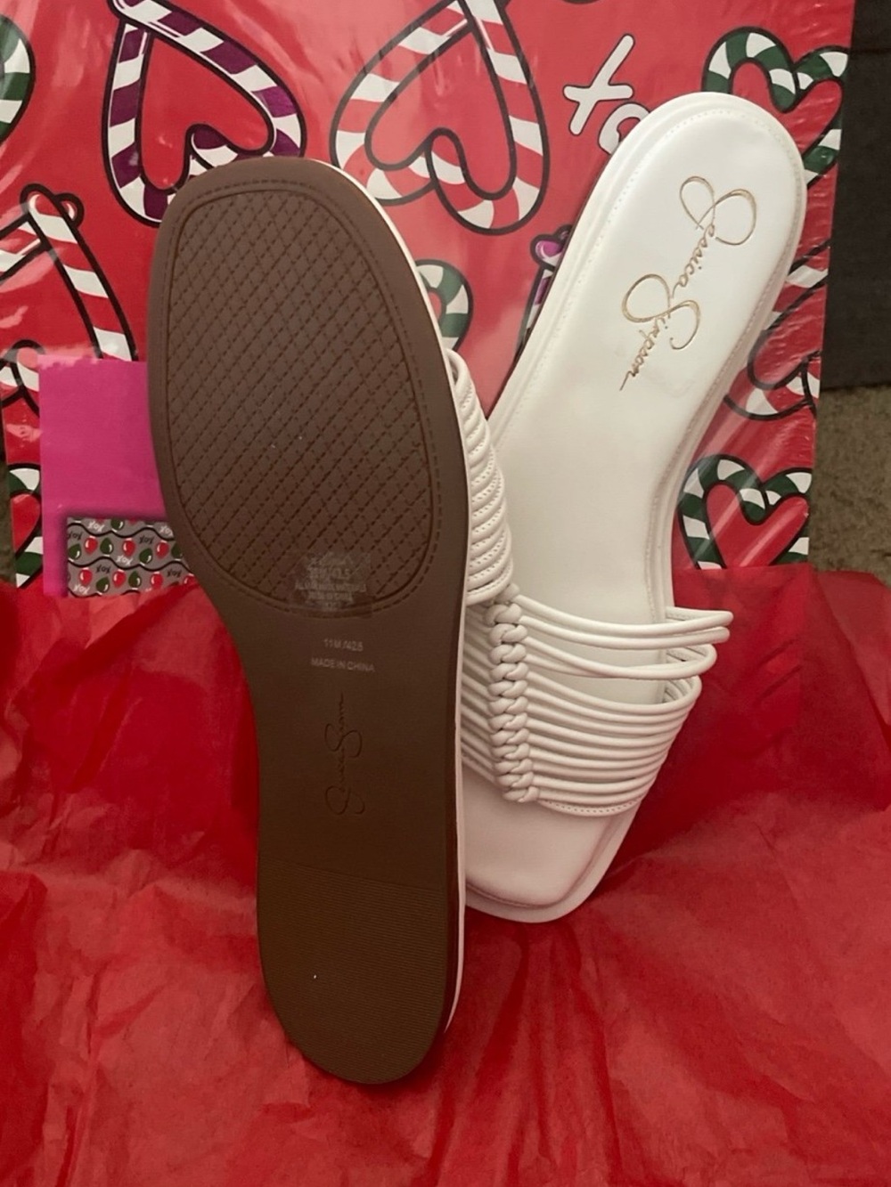 Jessica Simpson White Braided Strap Slide Mules